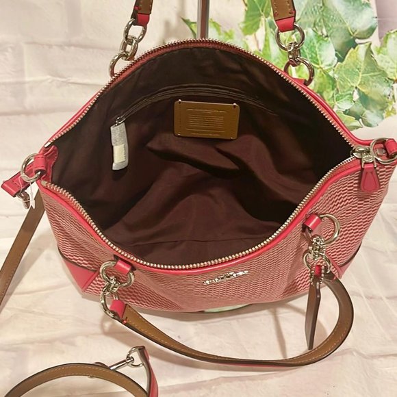 COACH F57244 SMALL KELSEY PINK RED JACQUARD SATCHEL CROSSBODY MSRP $350  NEW WIT - Picture 8 of 10